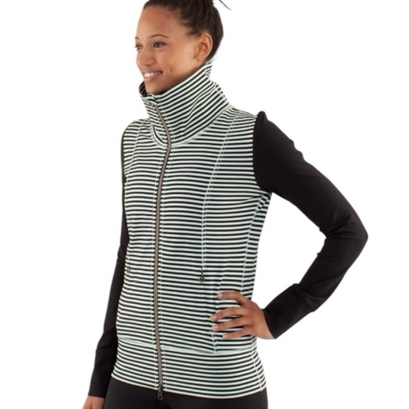 Lululemon Daily Yoga full zip Jacket Classic Stripe Mint Moment Black  6 - Picture 1 of 12